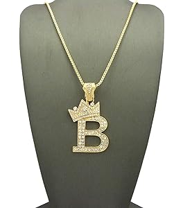 Fashion 21 Gold Tone King Crown B Pendant 24